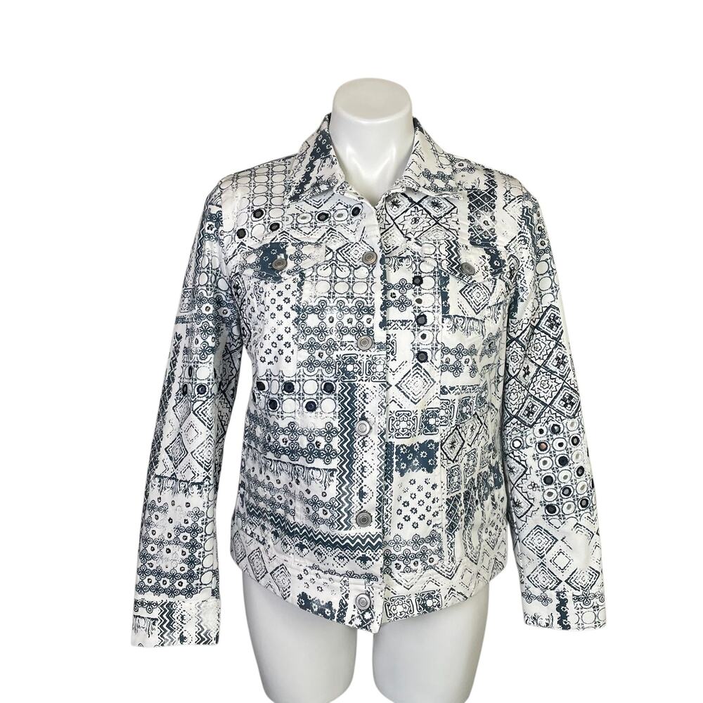 Chico's | Women's Blue and White Graphic Print Jacket | Size: M